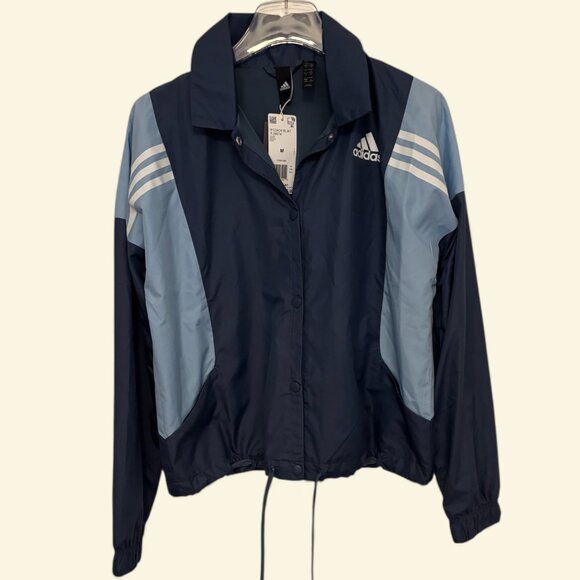 Adidas Colorblock Coach Jacket Snap Front Navy & Light Blue, NWT, Size M - Picture 1 of 8
